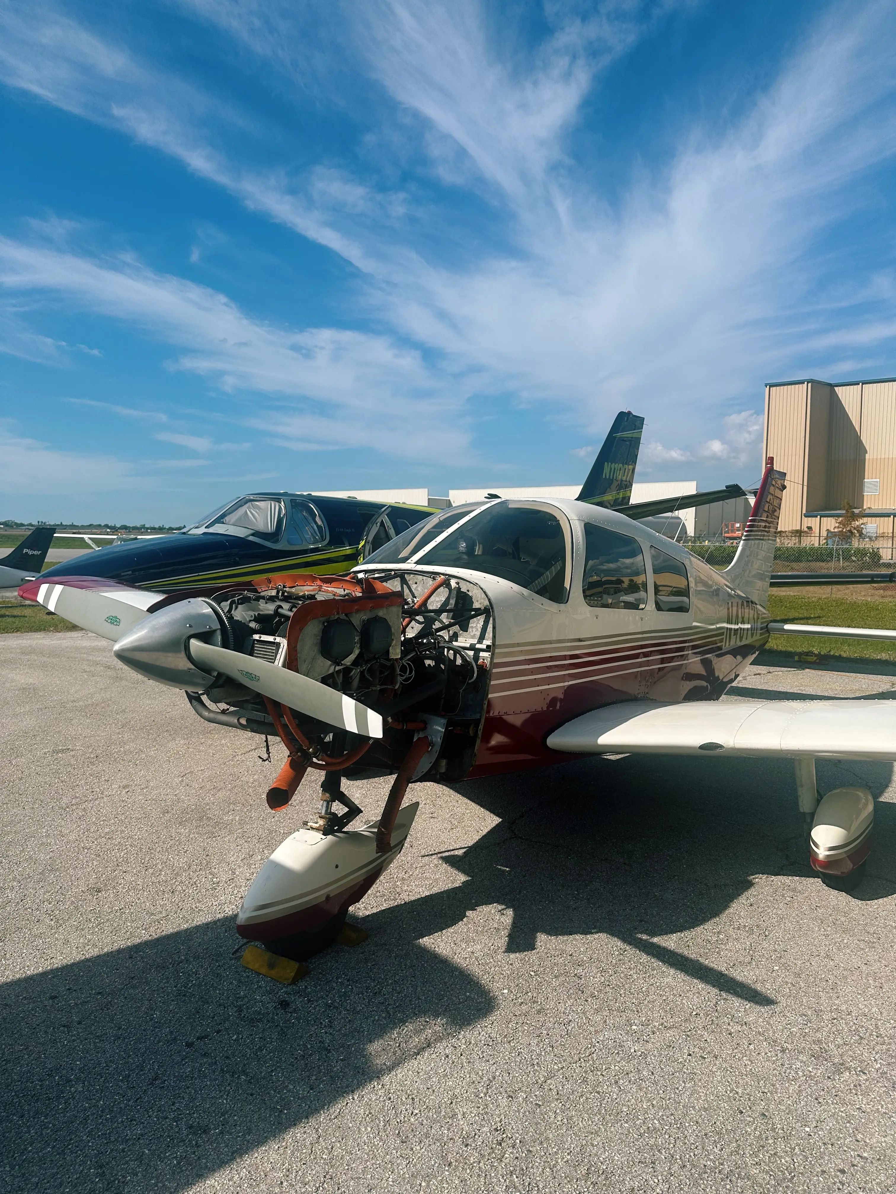 Aircraft maintenance being performed at Universal Aircraft Solutions in Sarasota, Florida.