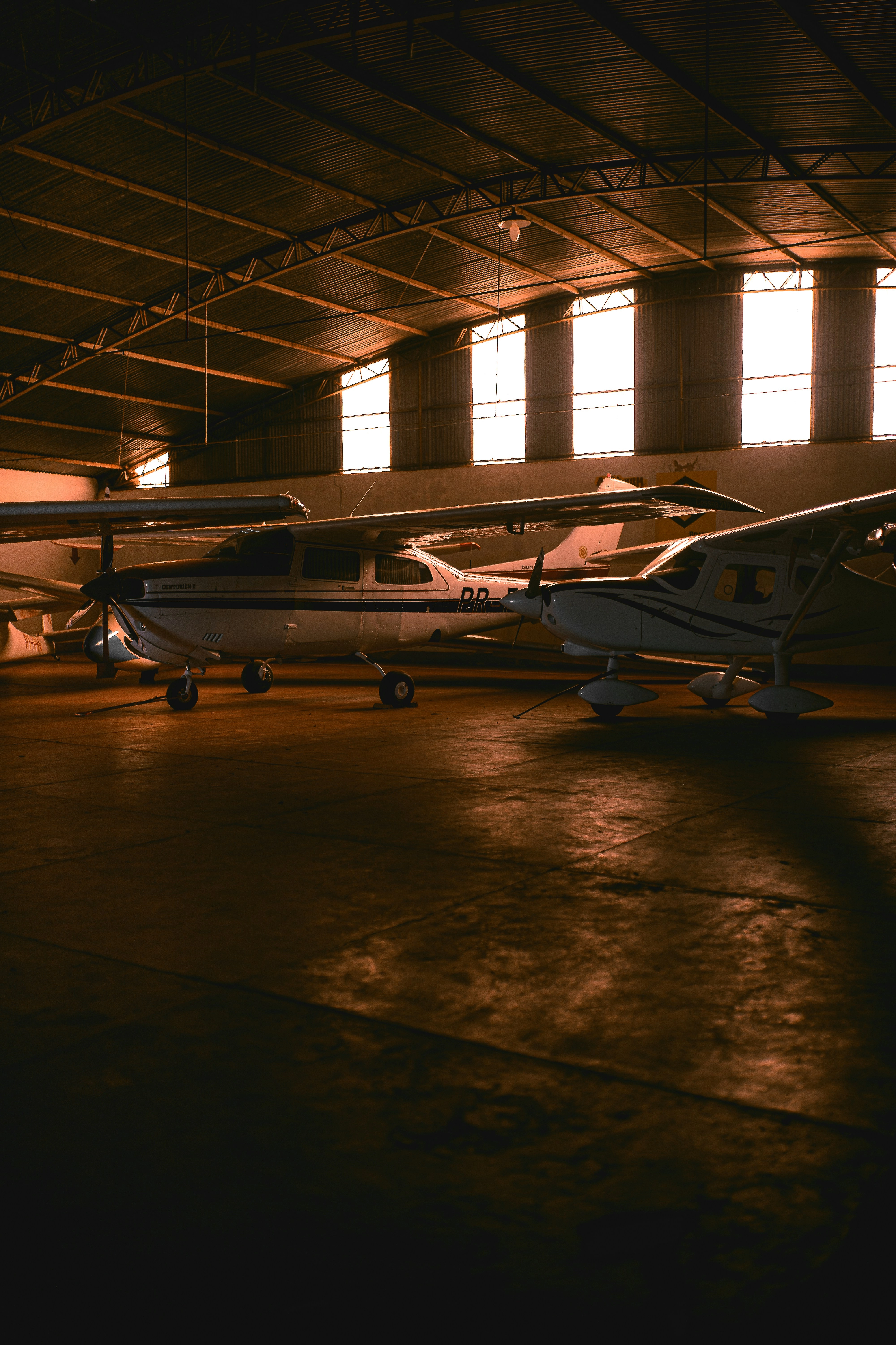 Aircraft parked in a hangar before an aircraft purchase evaluation