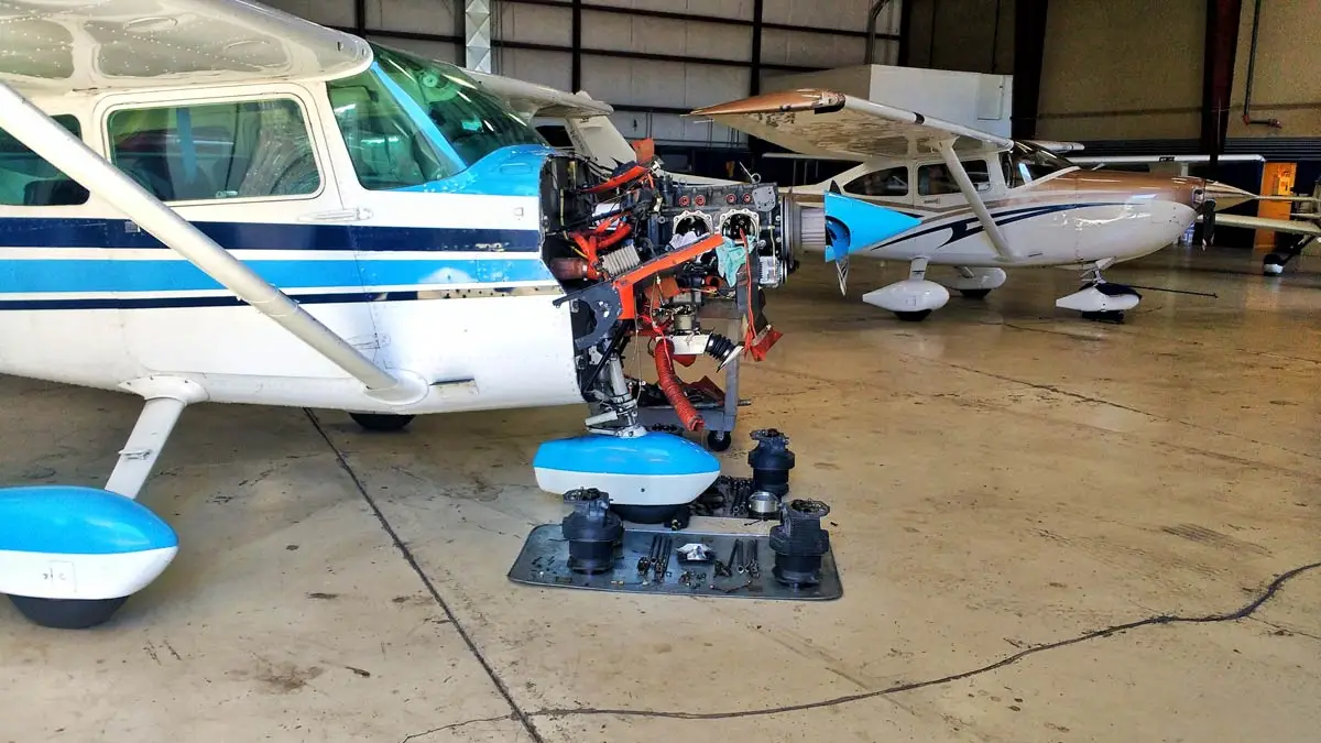 Aircraft in maintenance during an annual inspection review